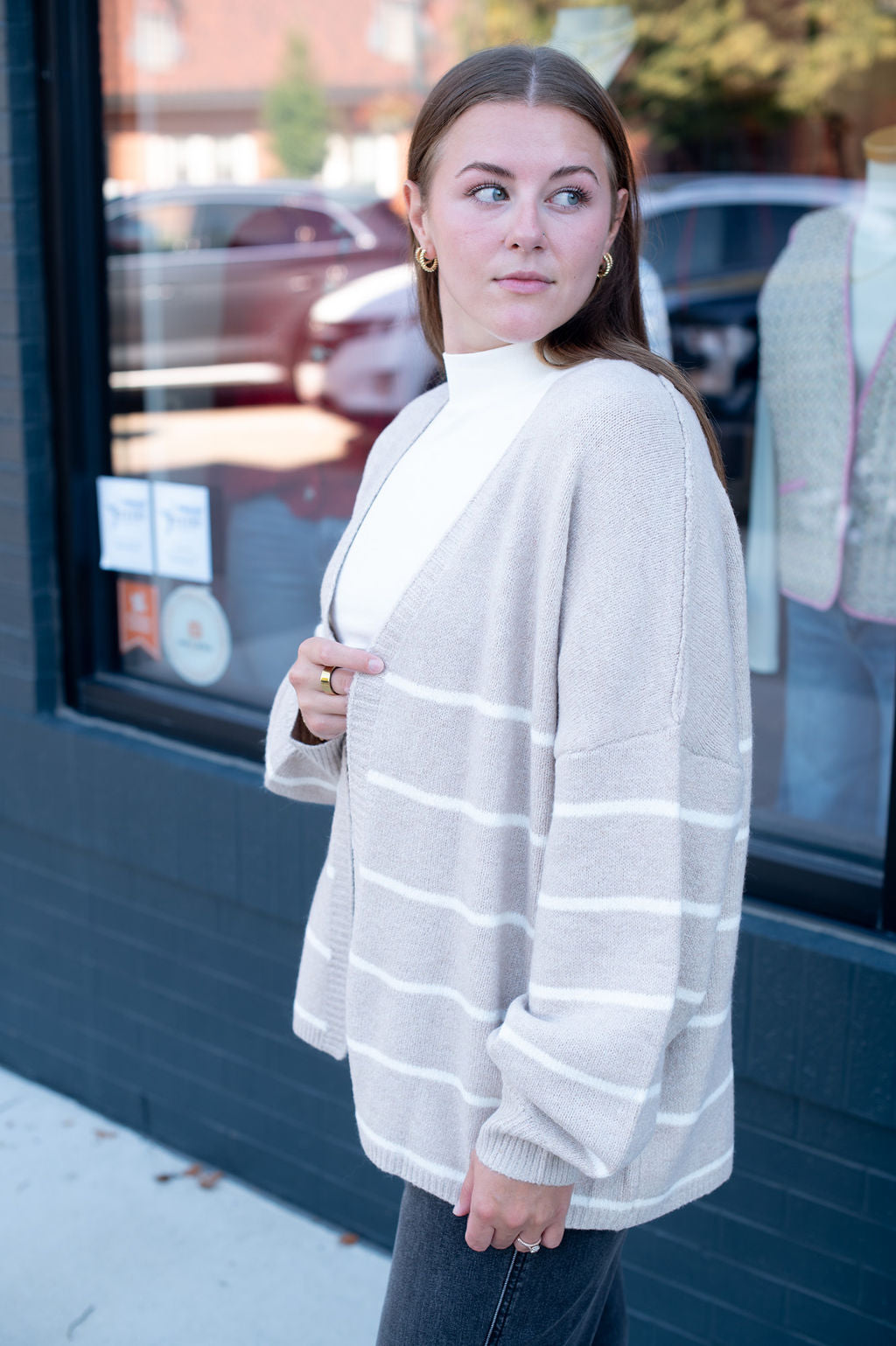 Khaki Stripe Oversized Cardigan