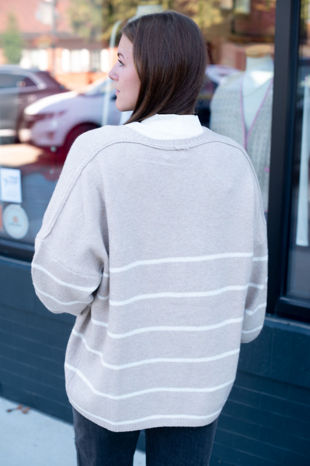 Khaki Stripe Oversized Cardigan