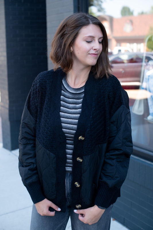 Black Quilted cardigan Sweater