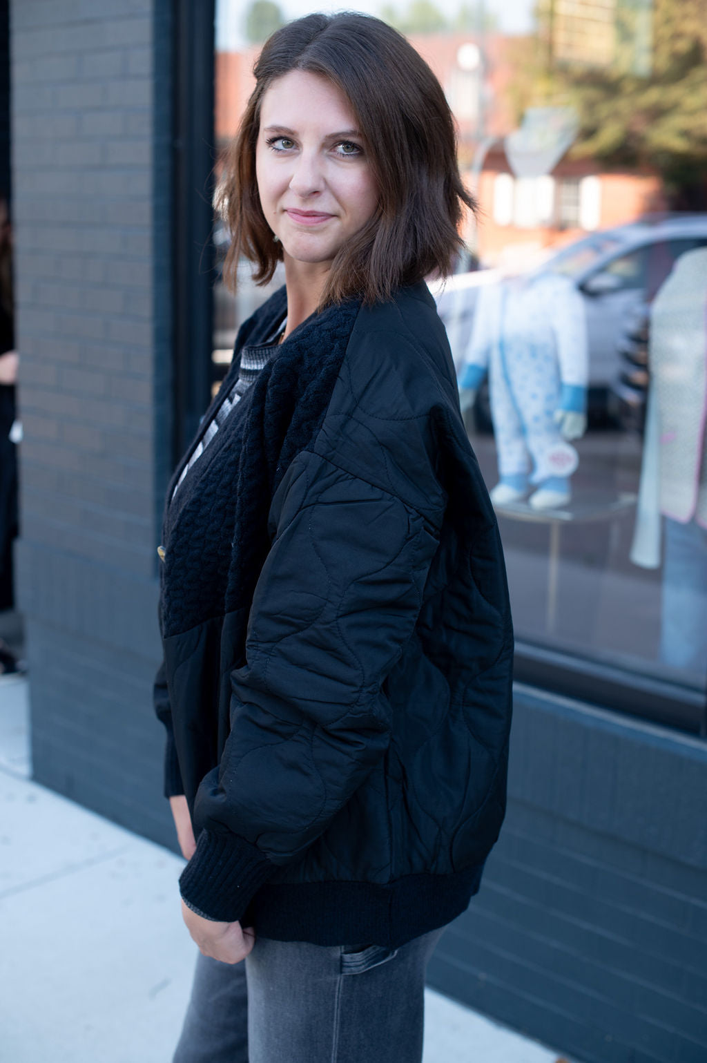 Black Quilted cardigan Sweater