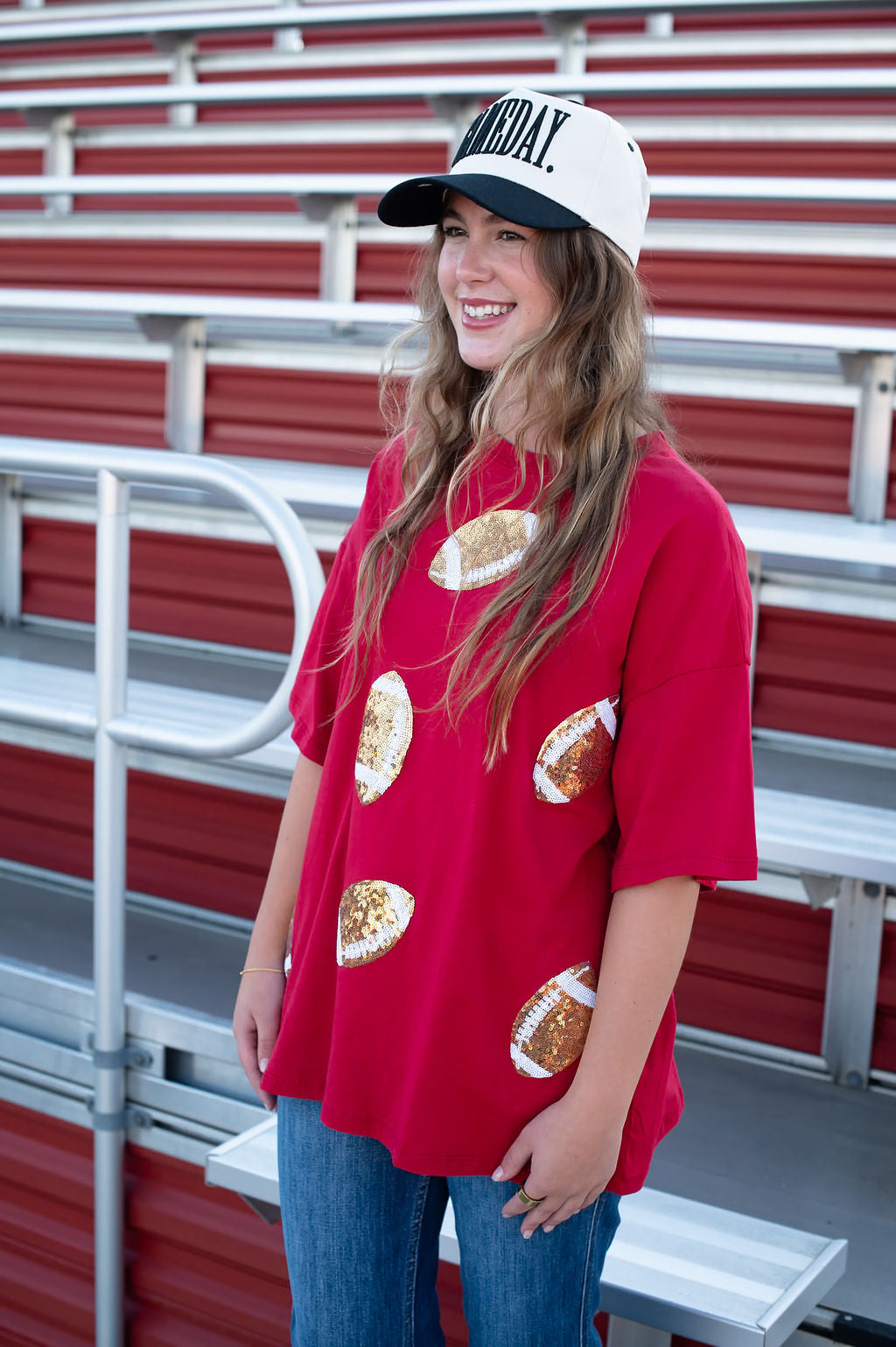 Red Dazzling Football Sequin Tee