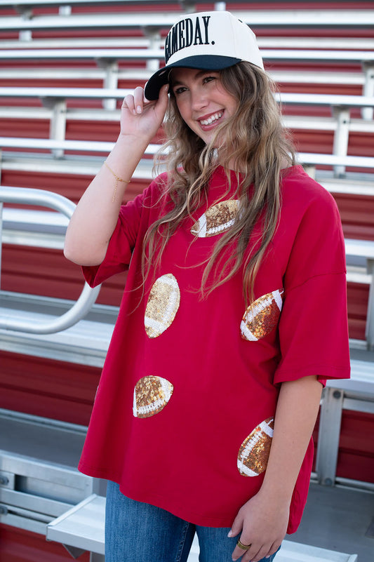 Red Dazzling Football Sequin Tee