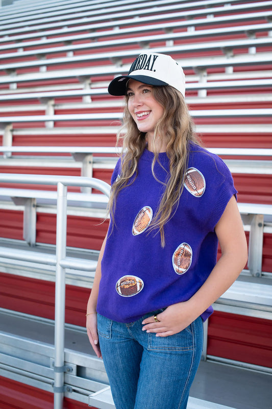 Purple Football Patch Sweater Top