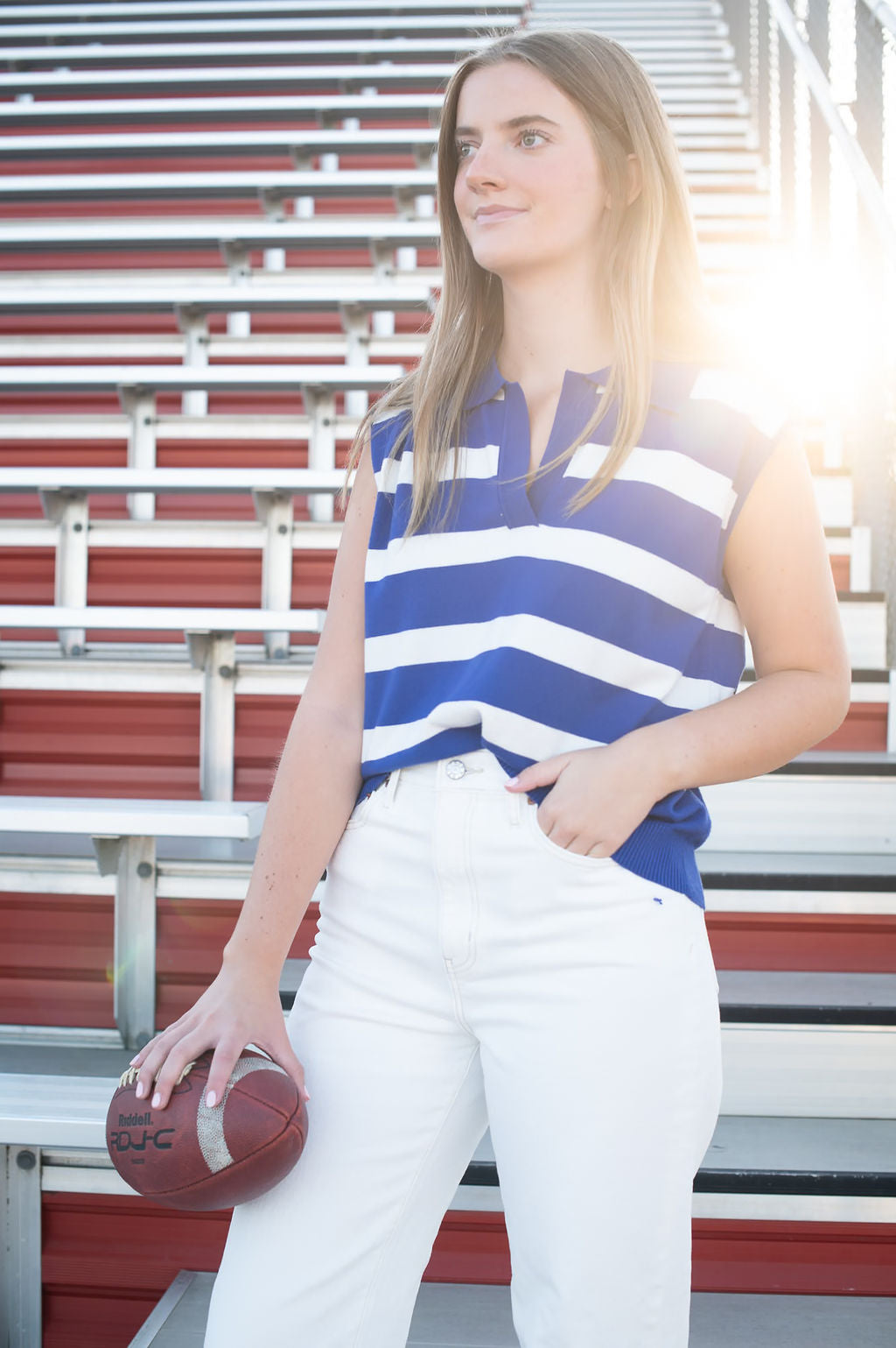 Royal Blue + White Stripe Sleeveless Sweater