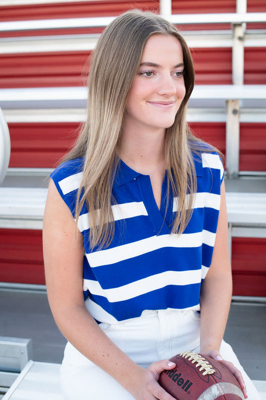 Royal Blue + White Stripe Sleeveless Sweater