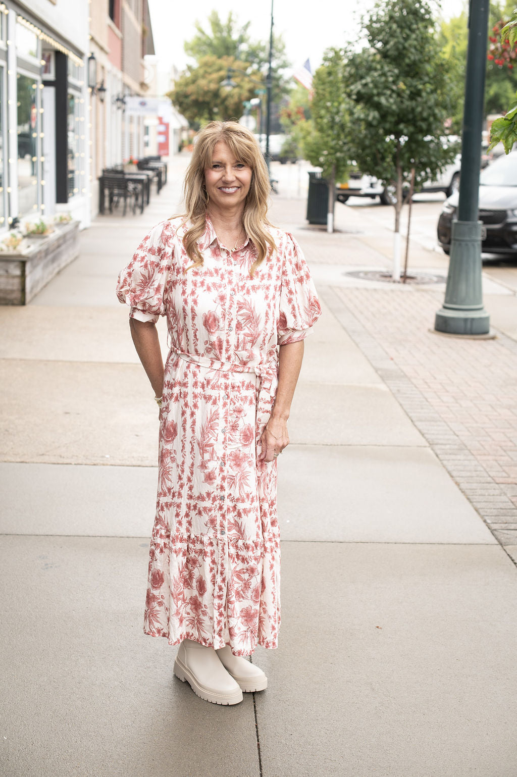 Cream + Floral Blush Midi Dress