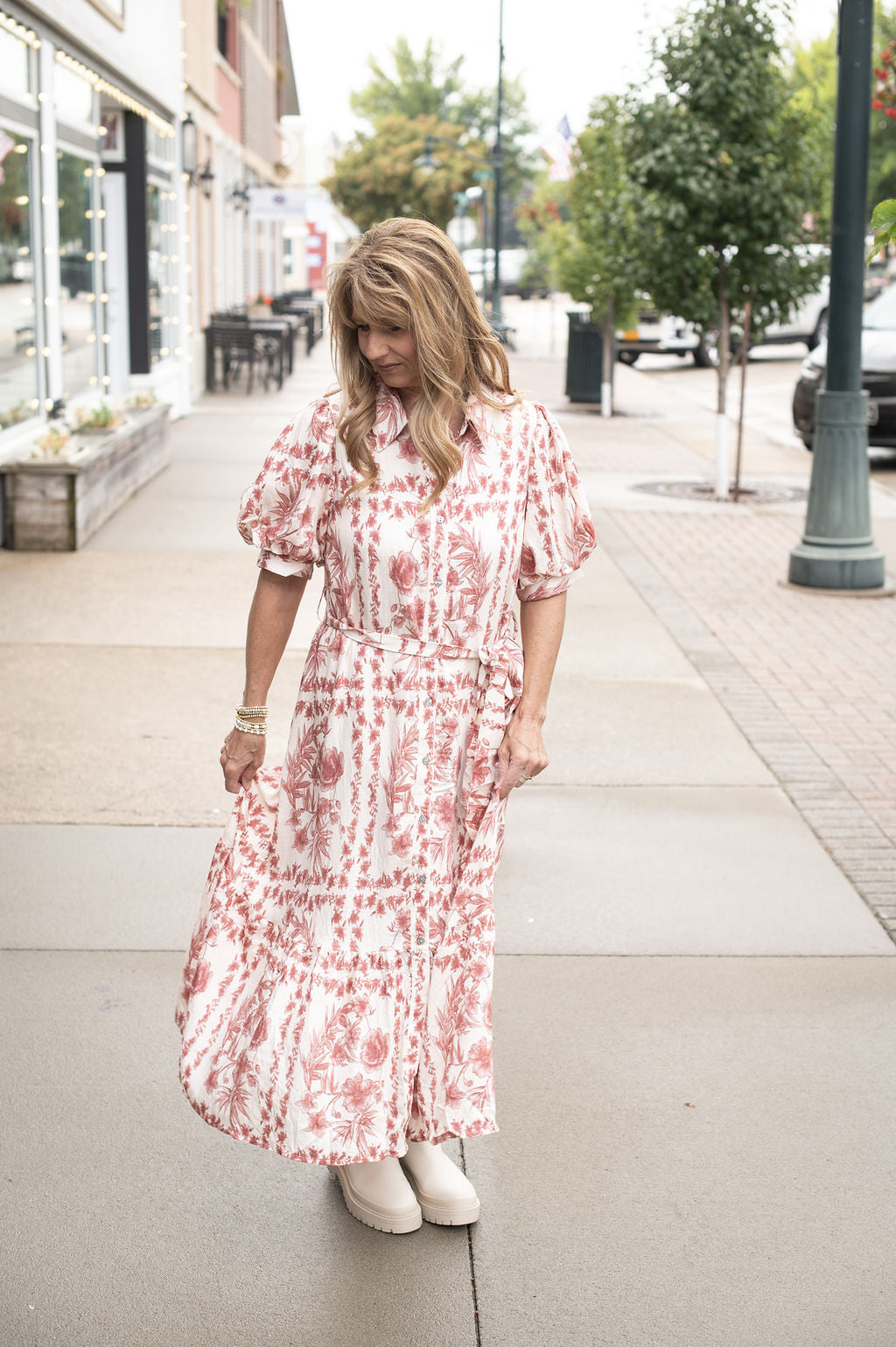 Cream + Floral Blush Midi Dress