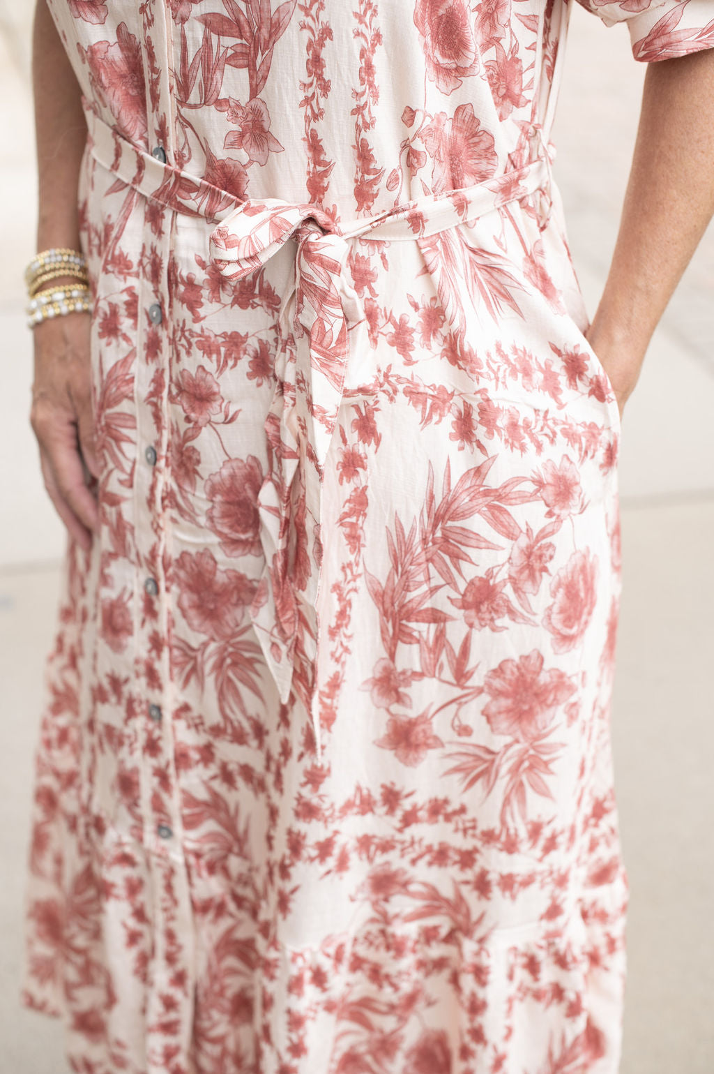 Cream + Floral Blush Midi Dress