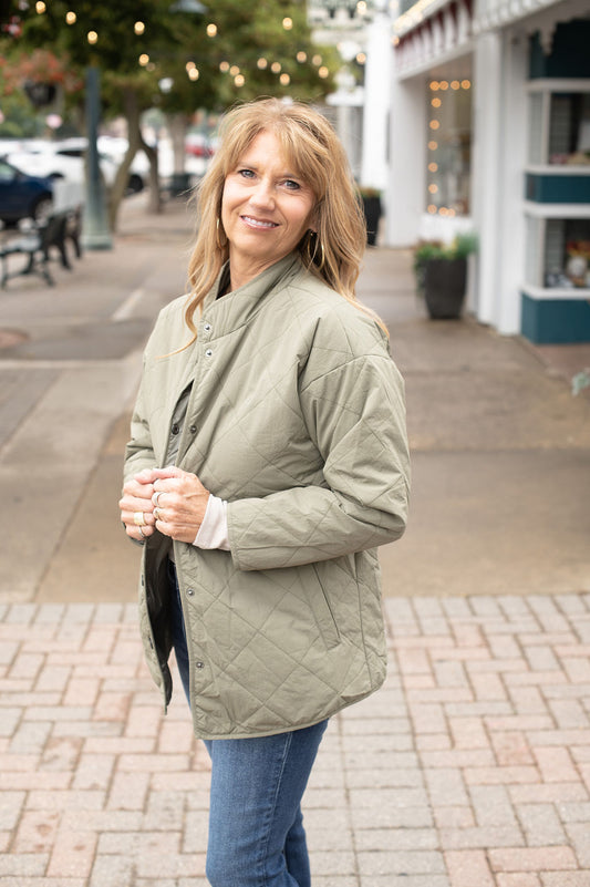 Olive Quilted Down Jacket