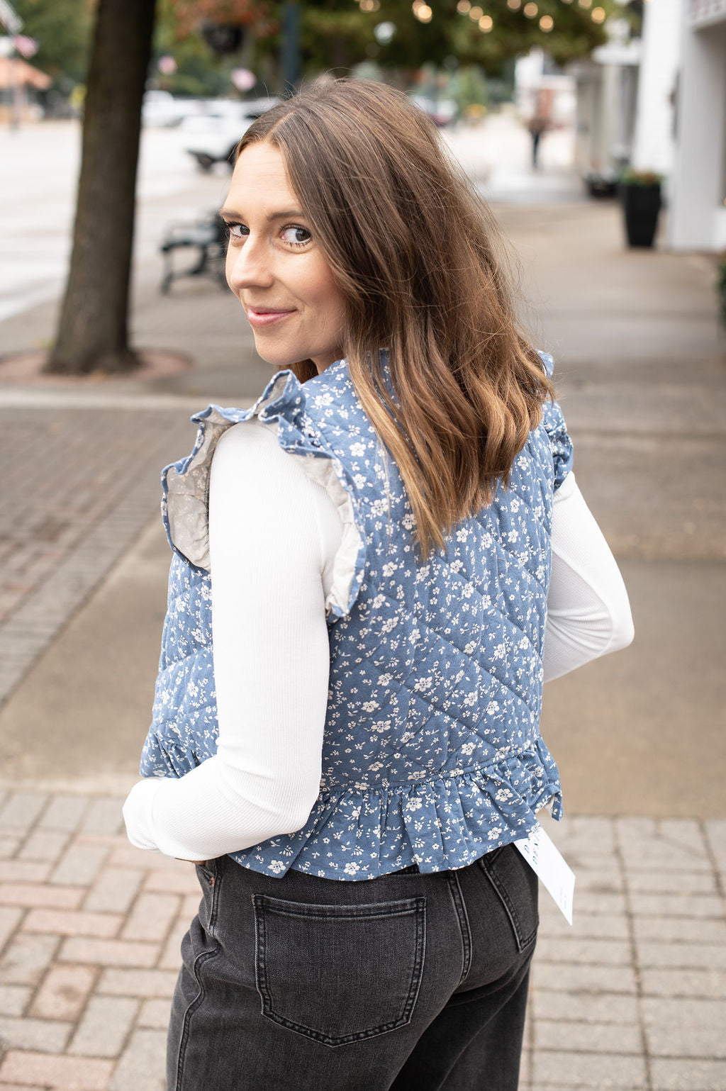Blue Denim Floral Tie Vest