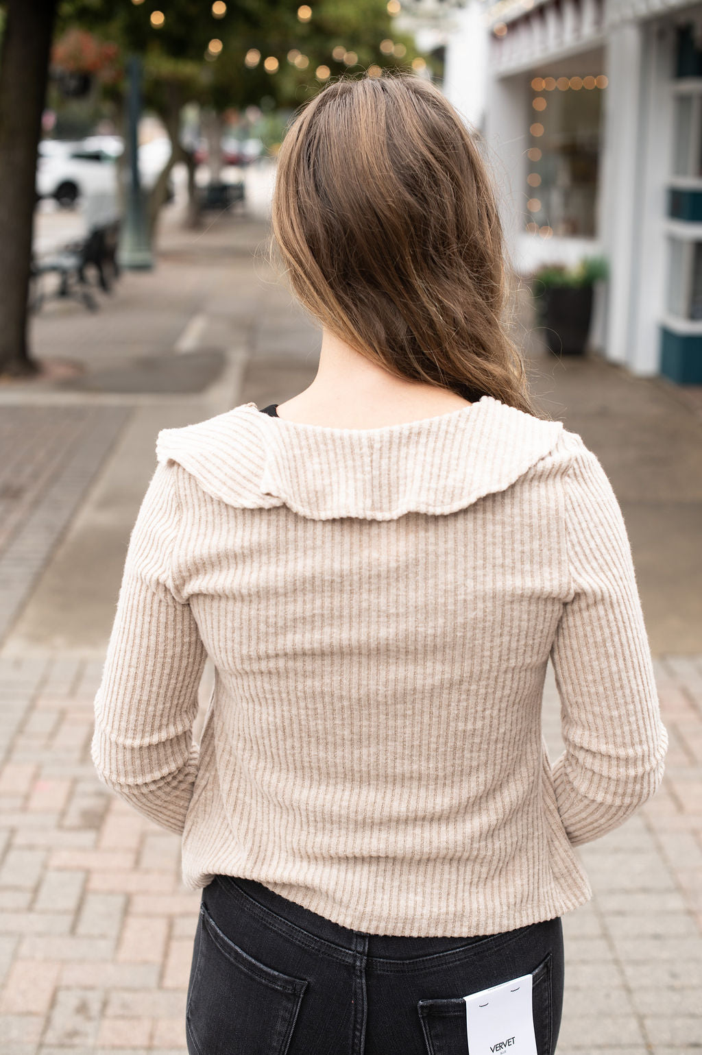 Taupe LS Ruffle Blouse