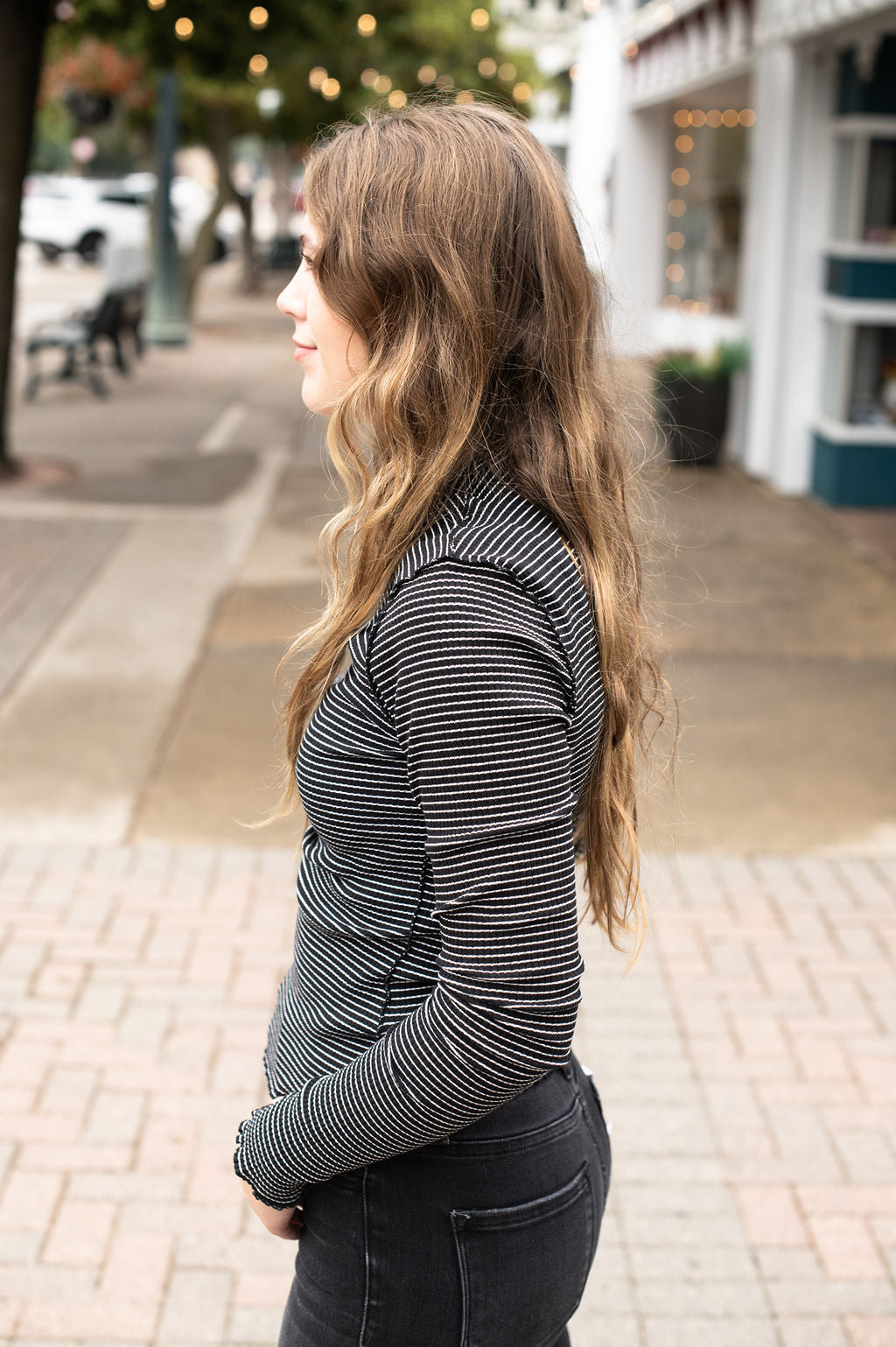 Black Stripe Long Sleeve Layering Top