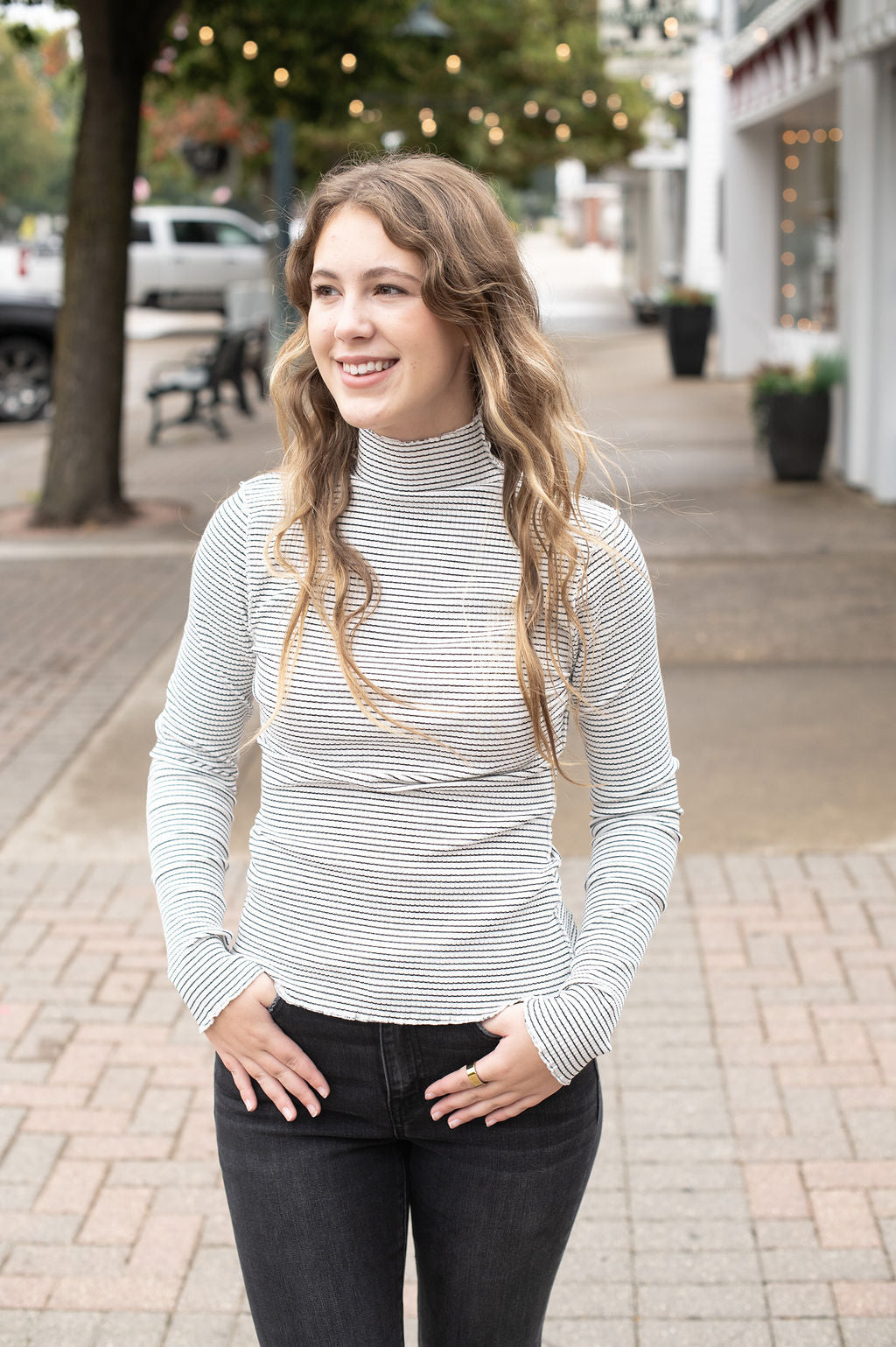 White Stripe Long Sleeve Layering Top