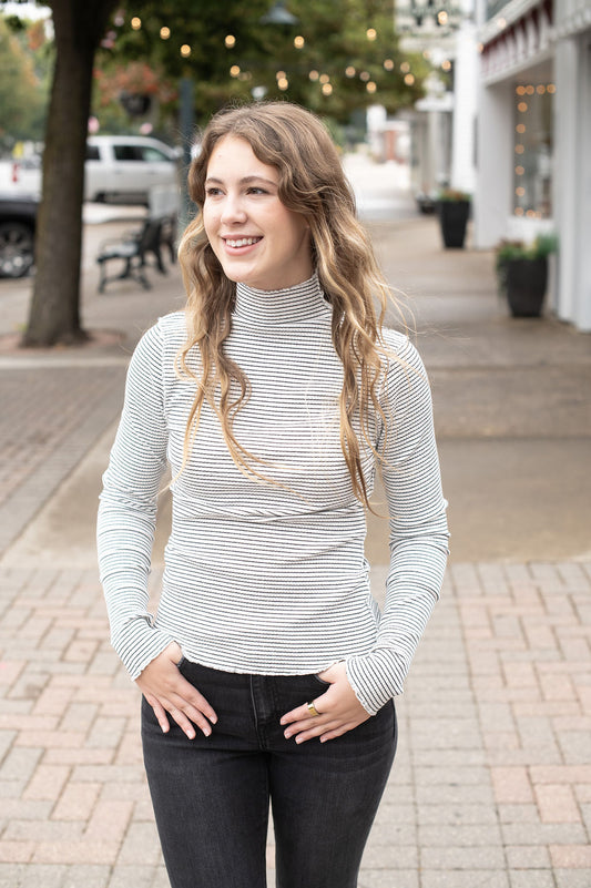 White Stripe Long Sleeve Layering Top