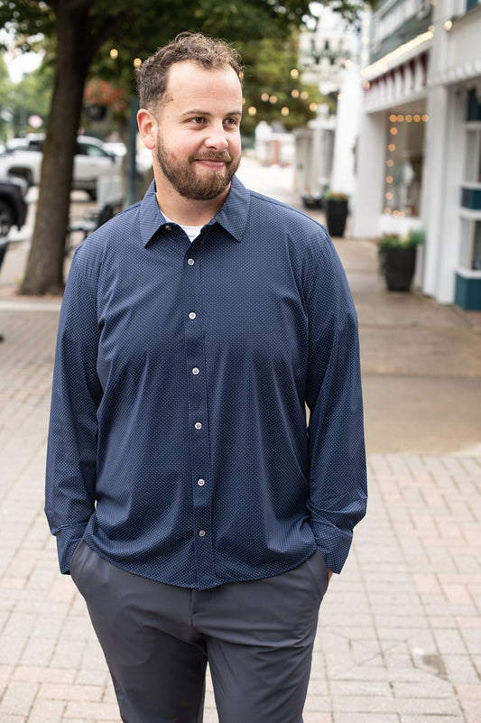 Flag + Anthem Loretto Navy Dot Button Down