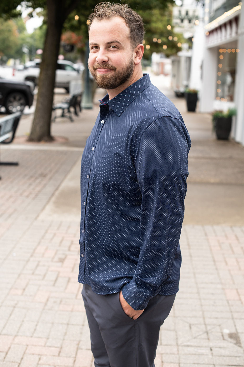 Flag + Anthem Loretto Navy Dot Button Down