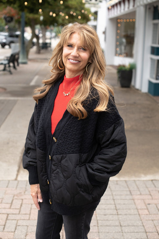 Black Quilted cardigan Sweater