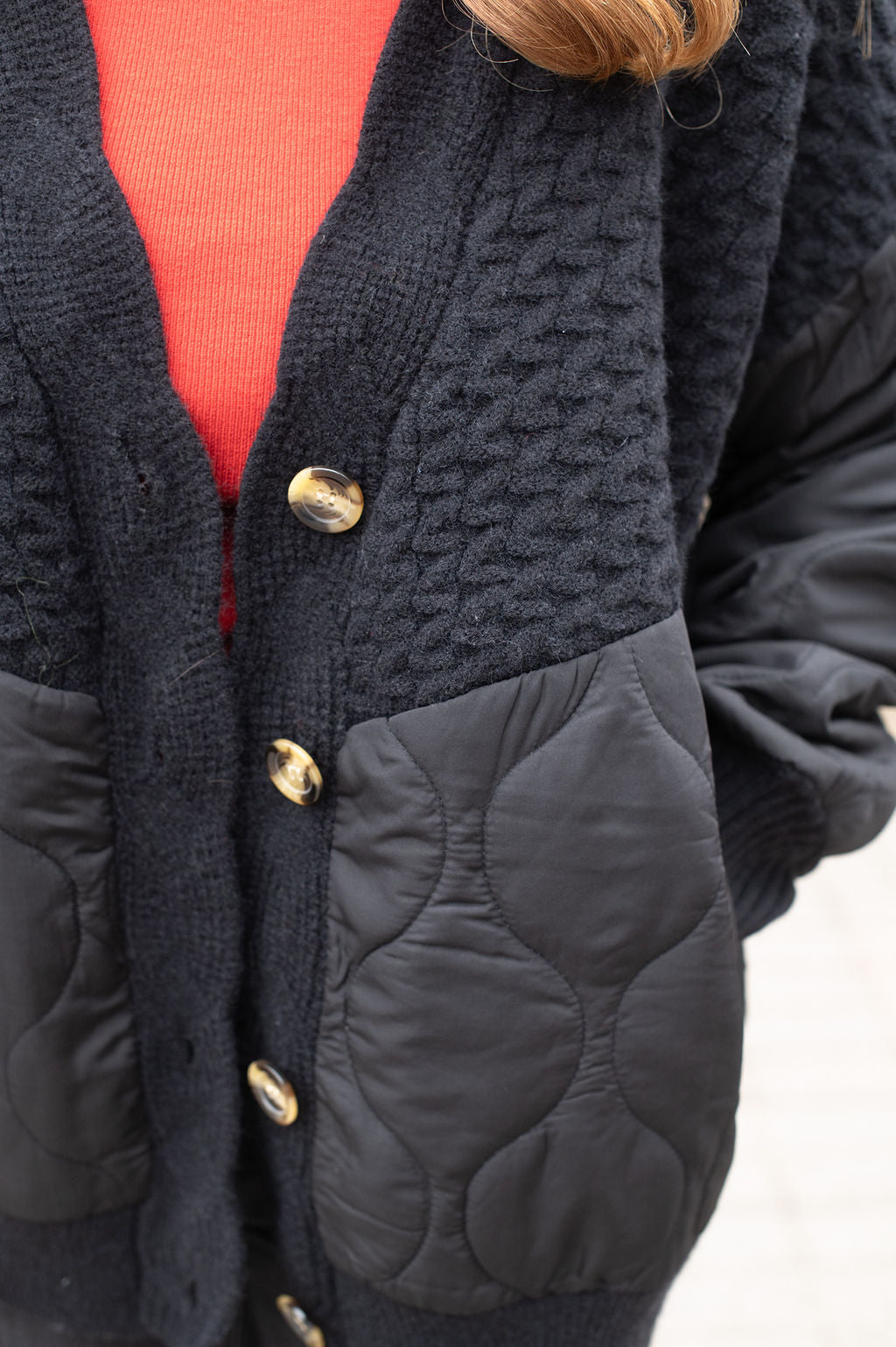 Black Quilted cardigan Sweater
