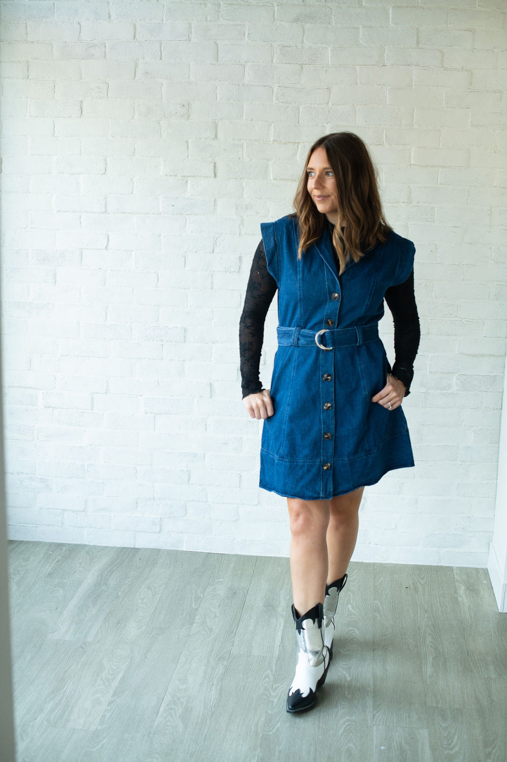 Dark Denim Belted Dress