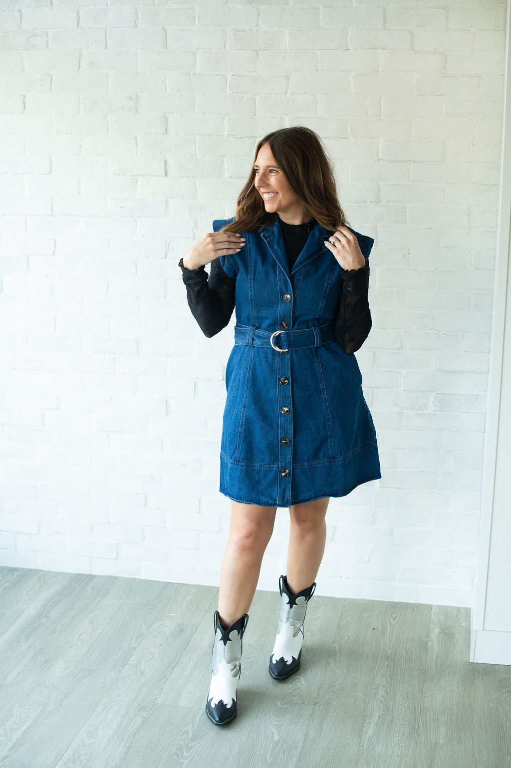 Dark Denim Belted Dress