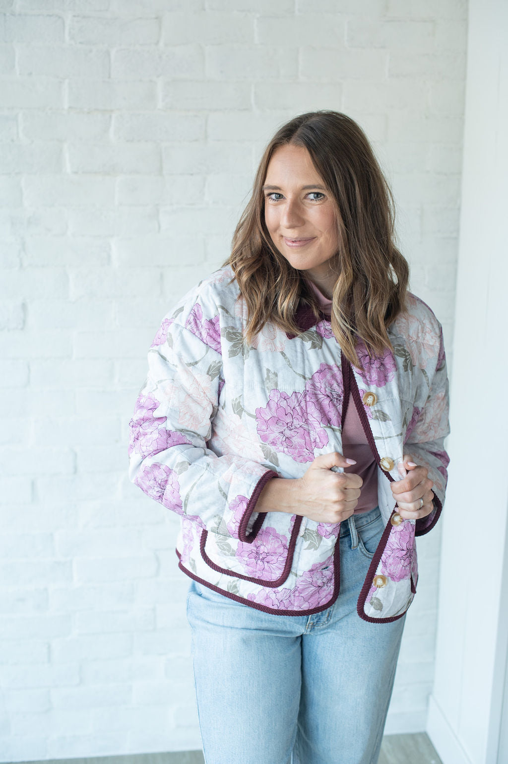 Mauve Floral Quilted Jacket