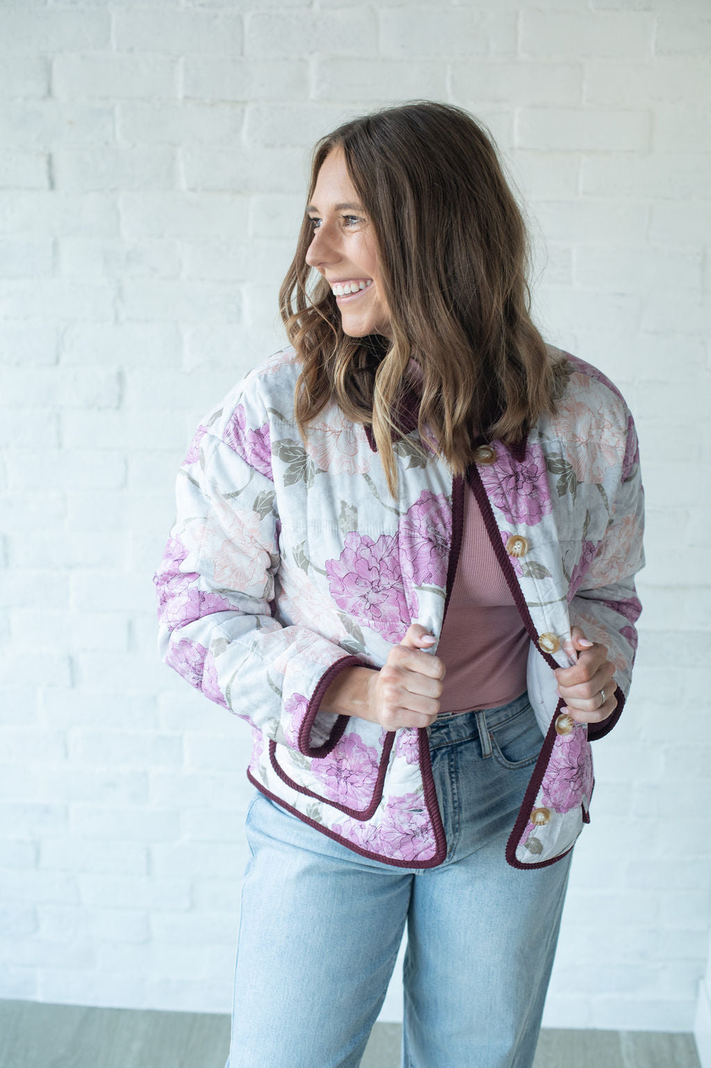 Mauve Floral Quilted Jacket
