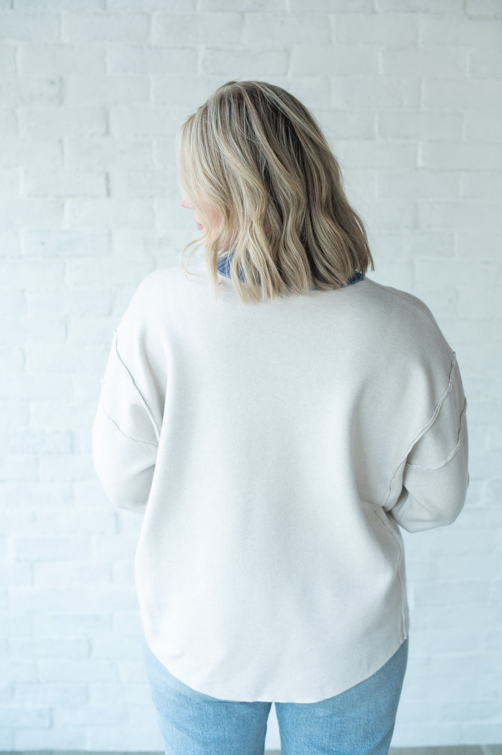 Ecru + Blue Slit Sweater