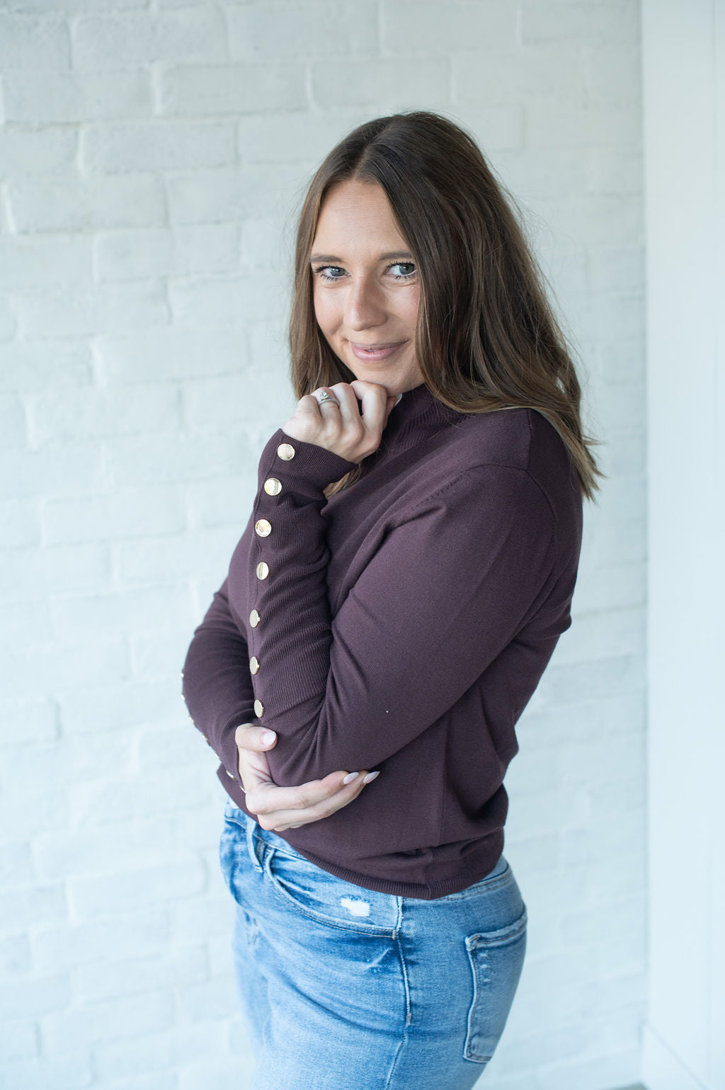 Chocolate Gold Button Fitted Top