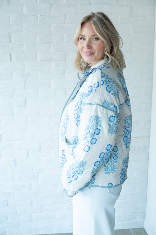Blue Botanical Floral Jacket