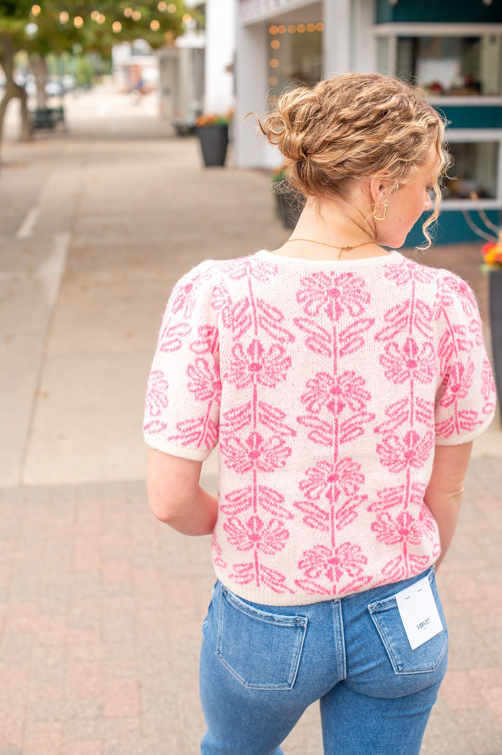 Pink Floral SS Button Cardigan