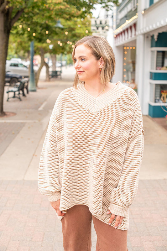 Oatmeal Oversized Two Tone Sweater