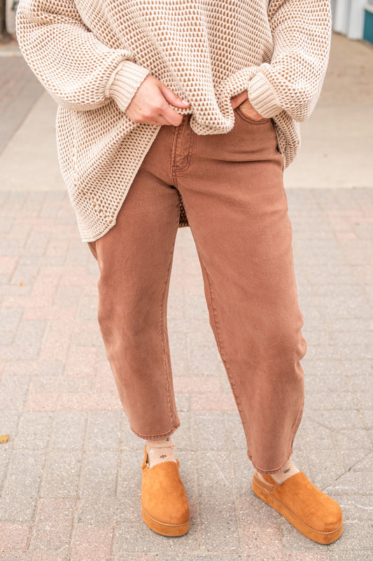 Vervet Brown High Rise Barrel Jeans
