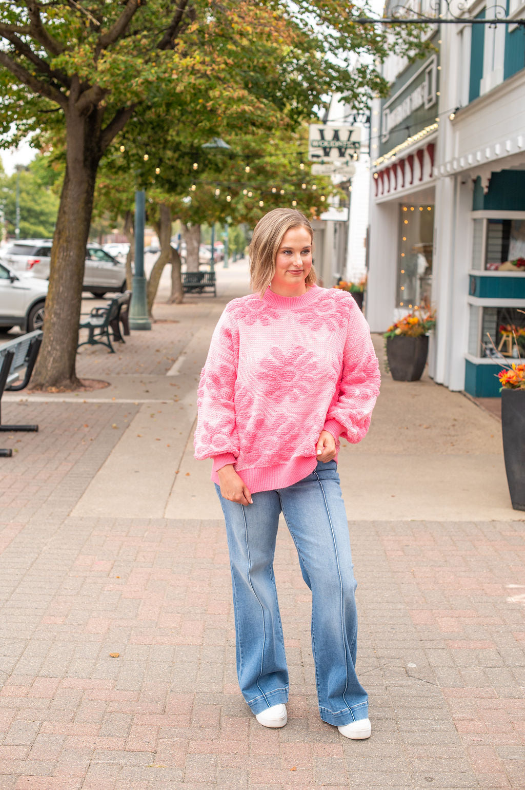 Baby Pink Floral Textured Sweater