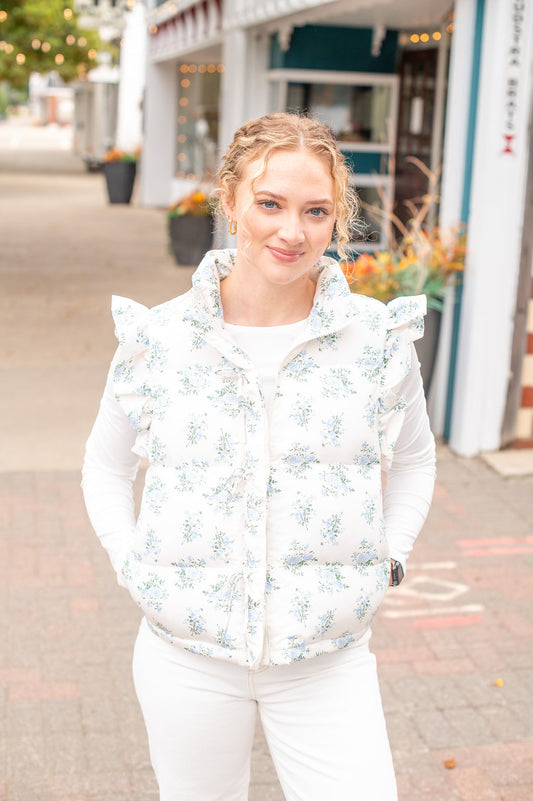 Cream+ Blue Floral Vest