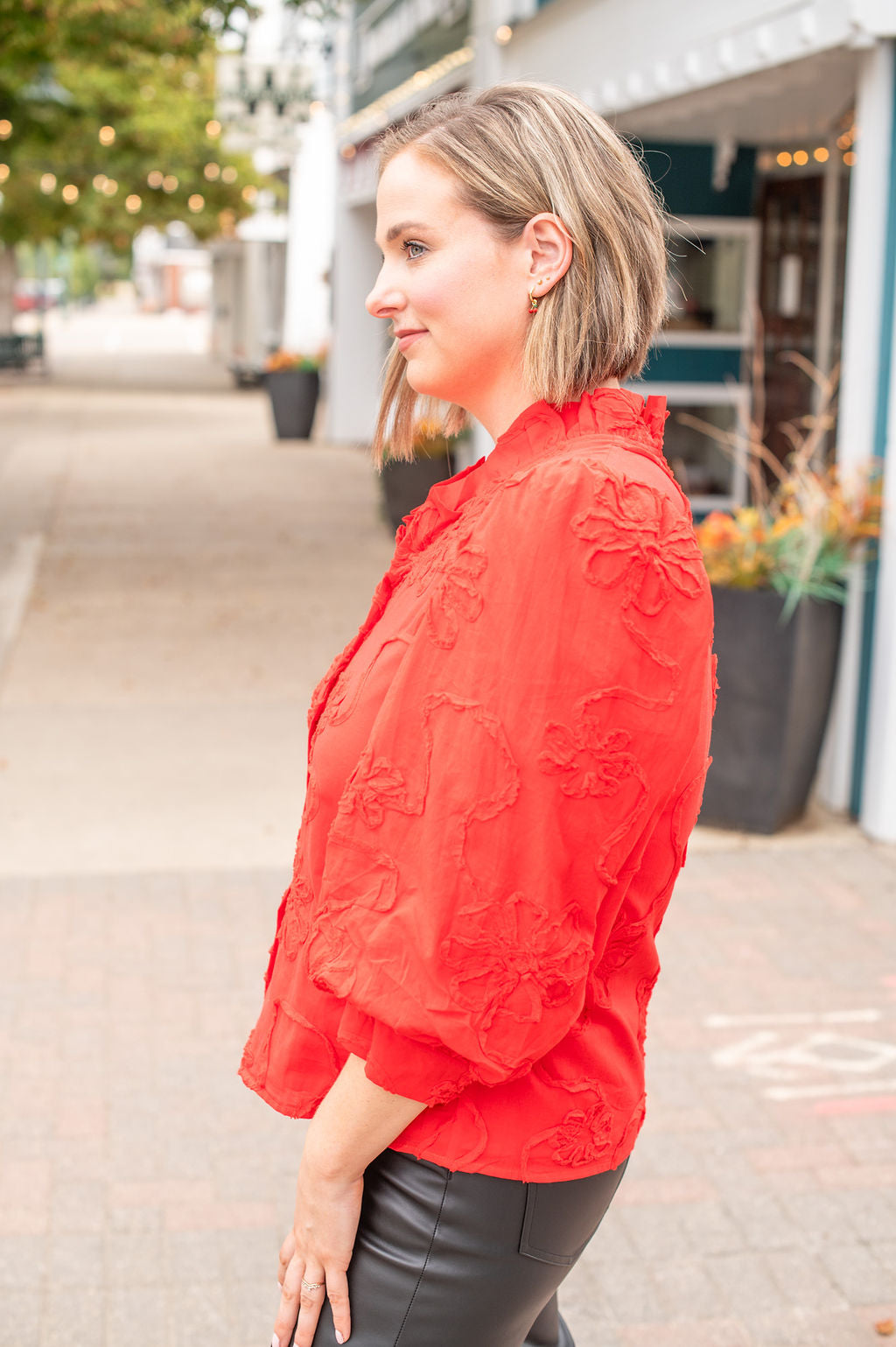 Red Button Down Floral Blouse