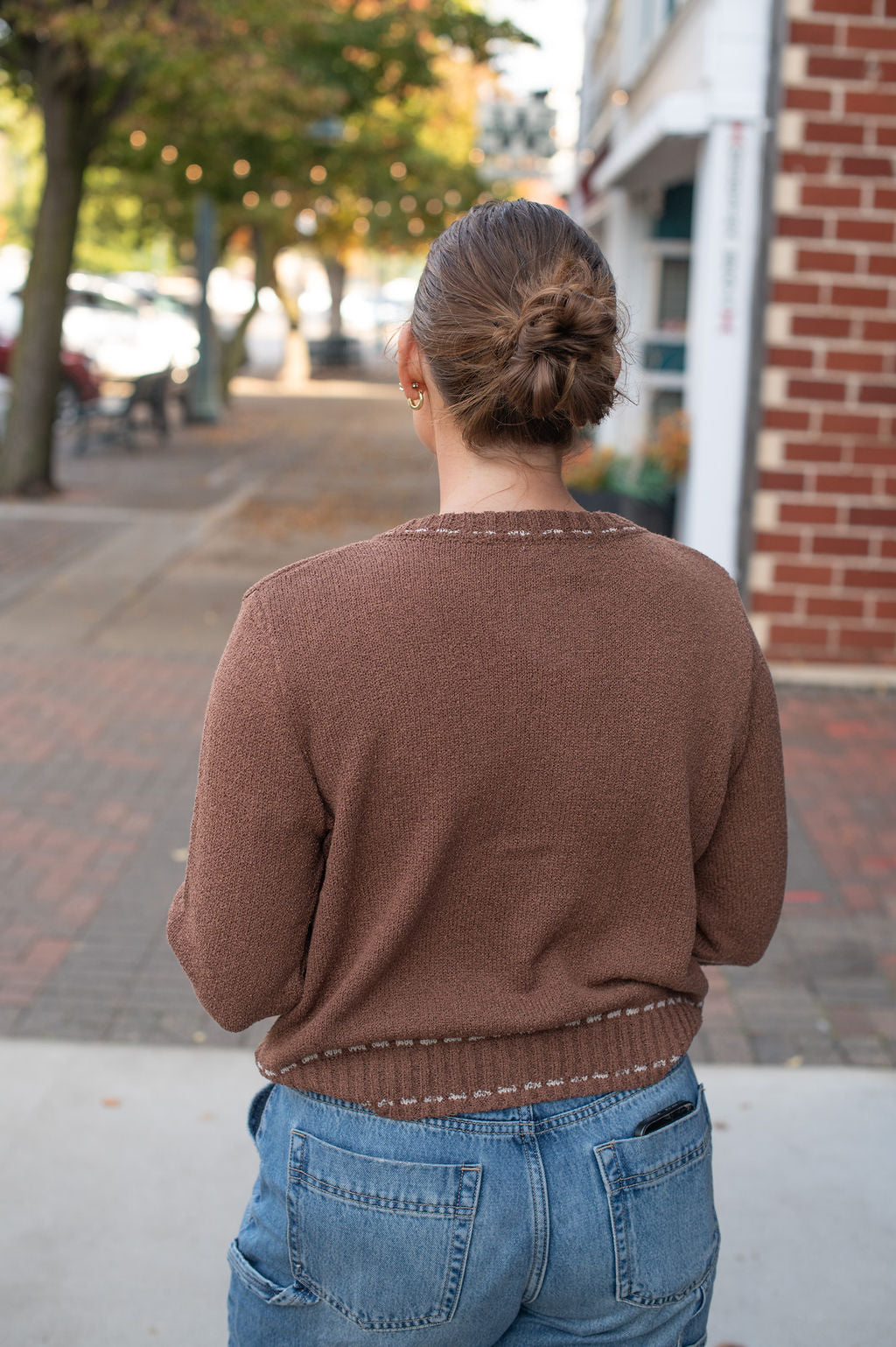 Brown Stitch Detail Sweater Cardi