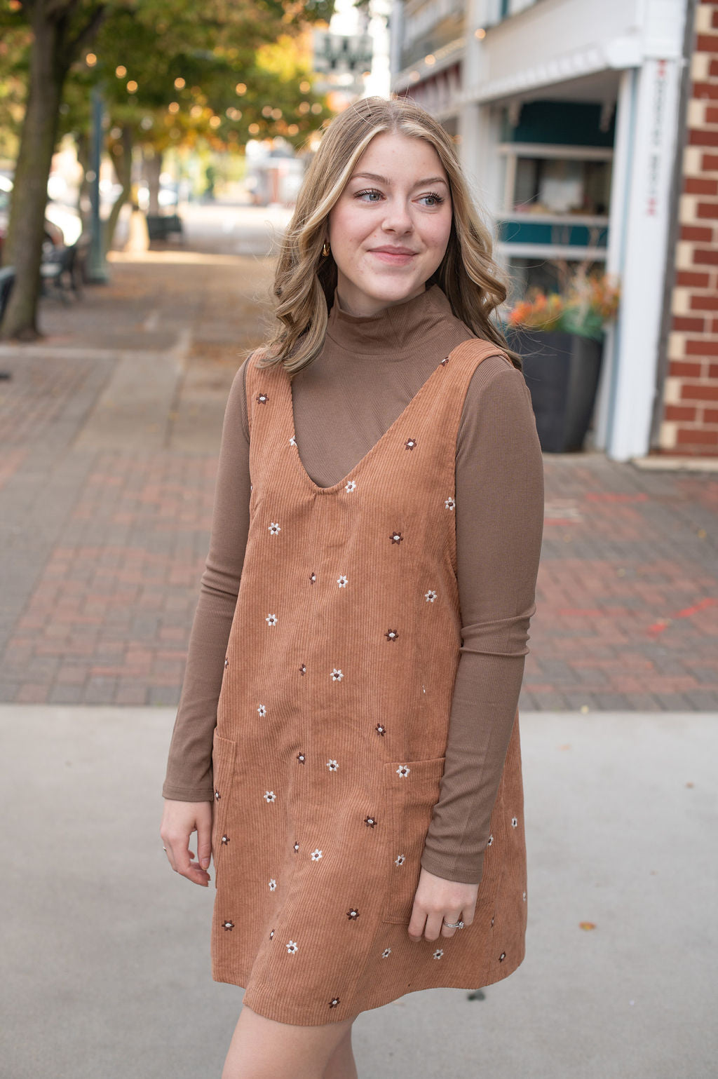 Caramel Floral Embroidried Dress