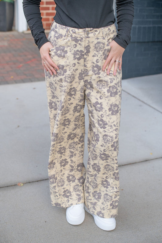Ecru Floral Pants