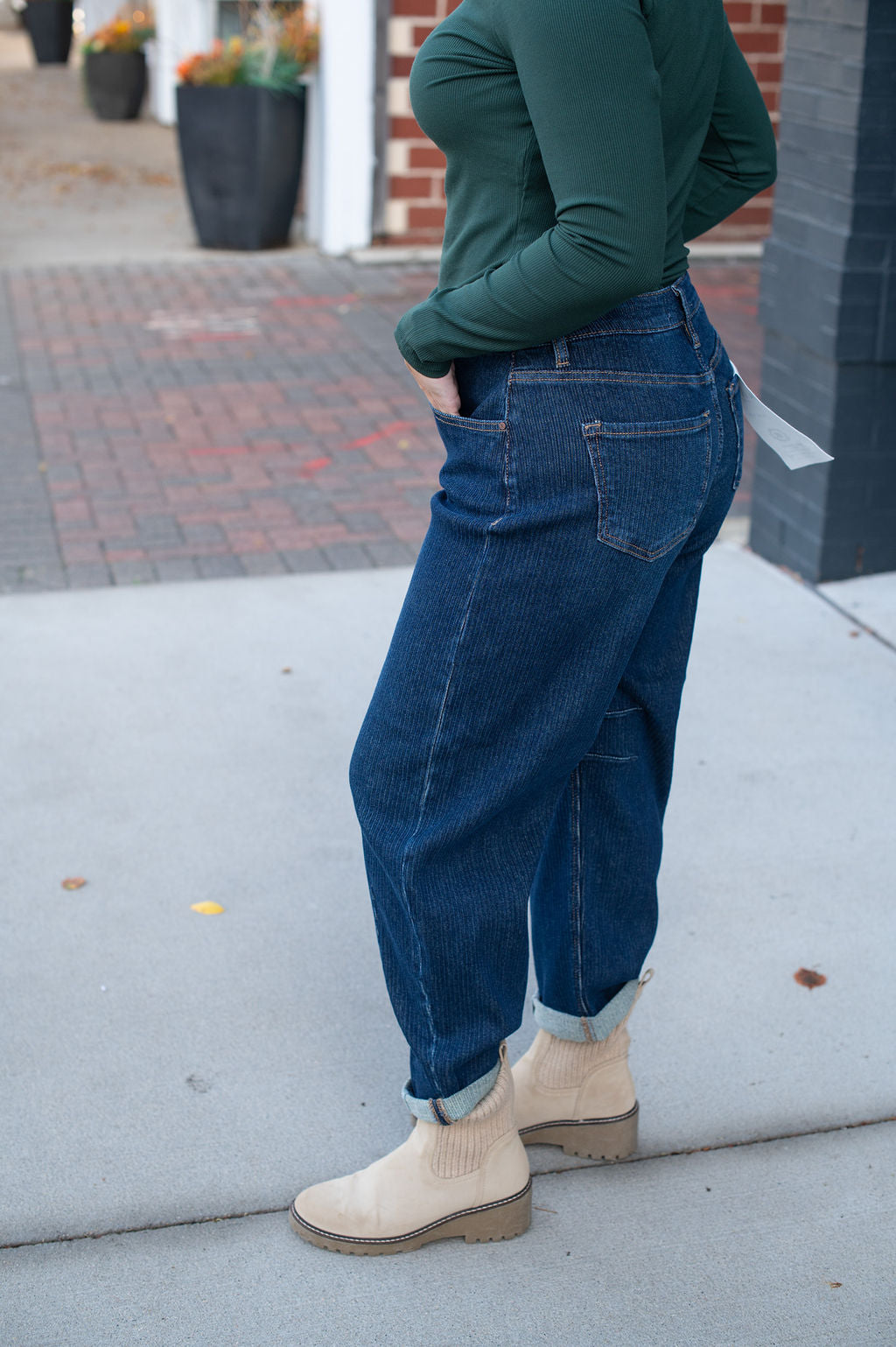 Risen Dark Slouchy Crop Barrel Jeans