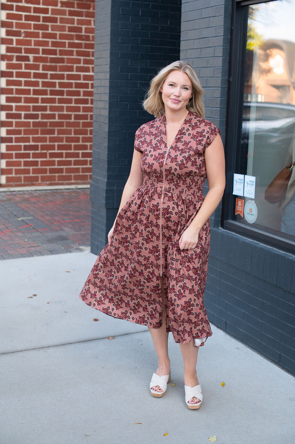 Dusty Wine Floral Zip Dress