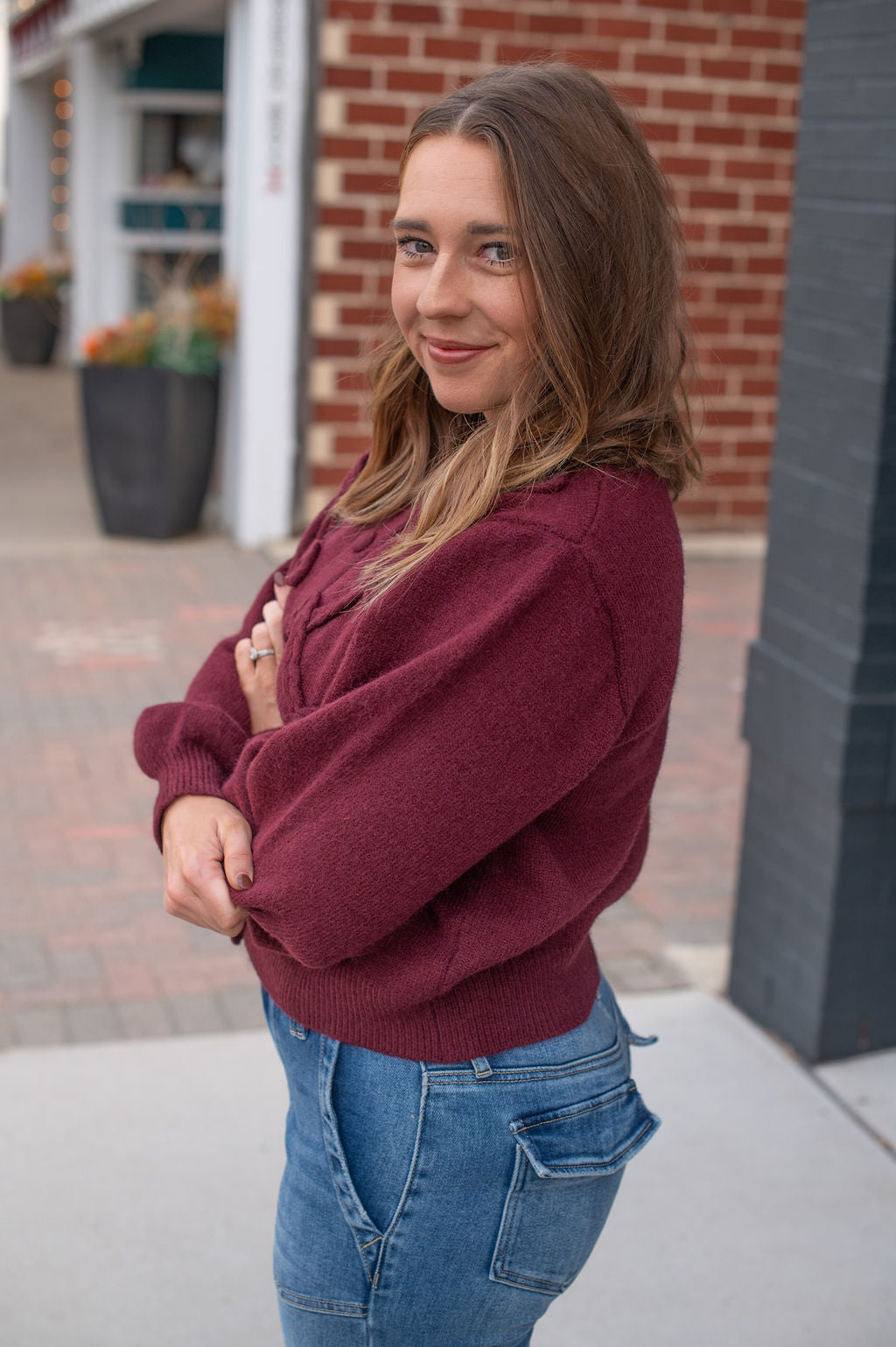 Burgundy Button Cardigan