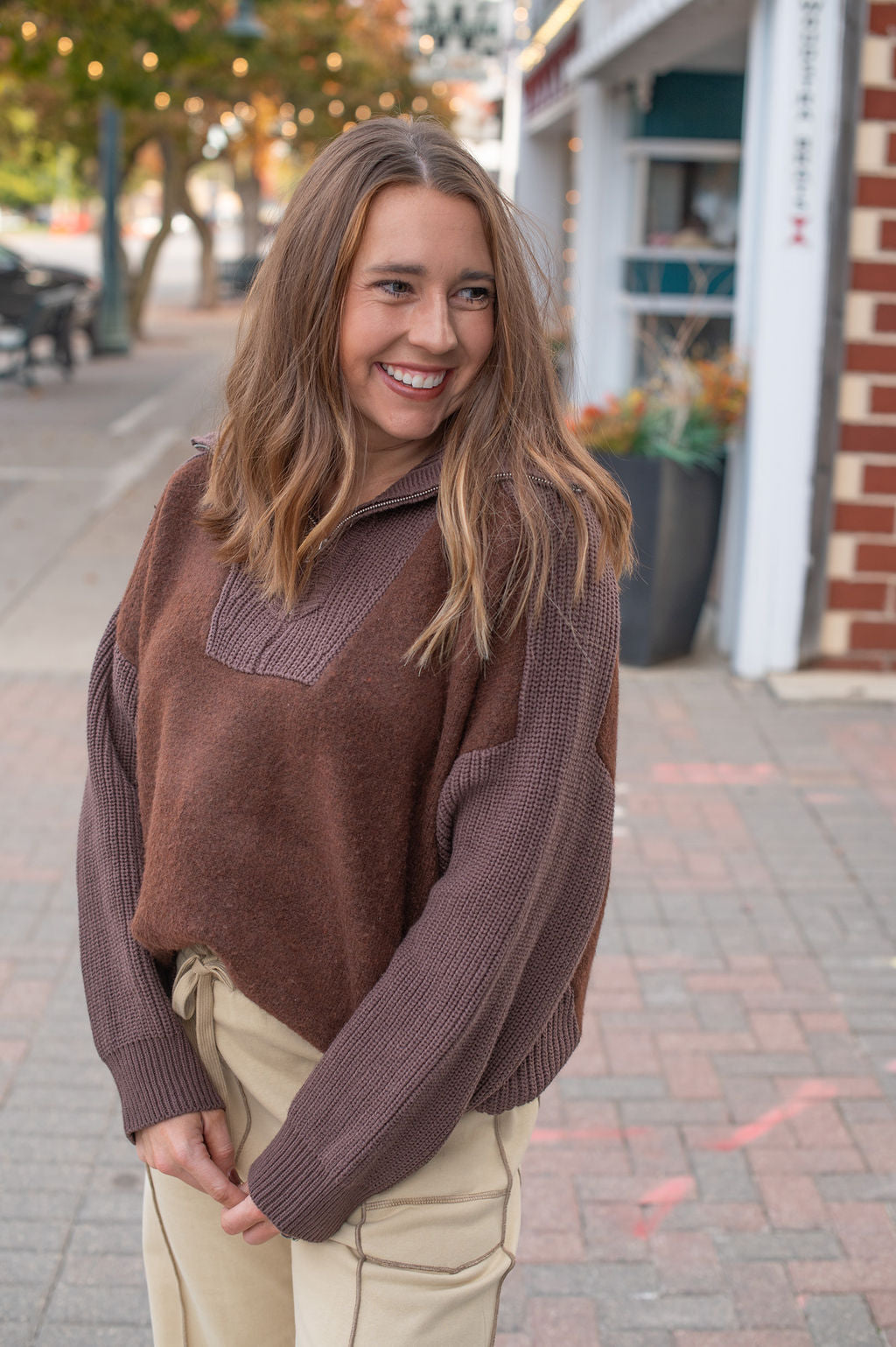 Chocolate Brown Ribbed Quarterzip