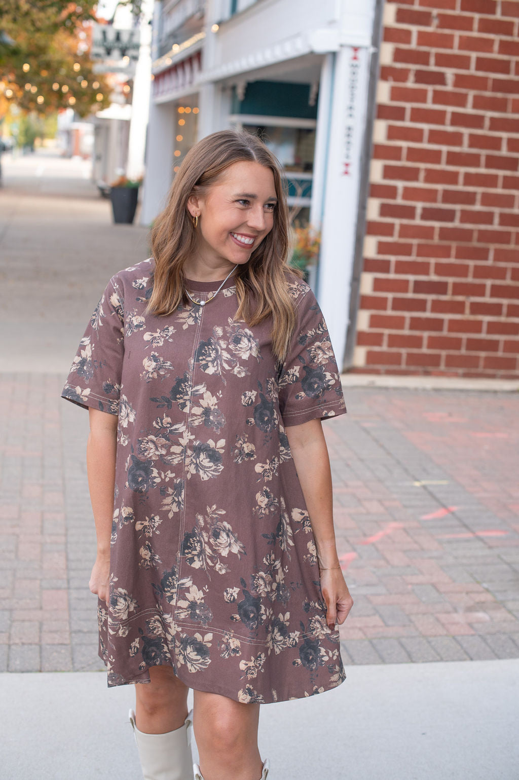 Brown Floral SS Dress