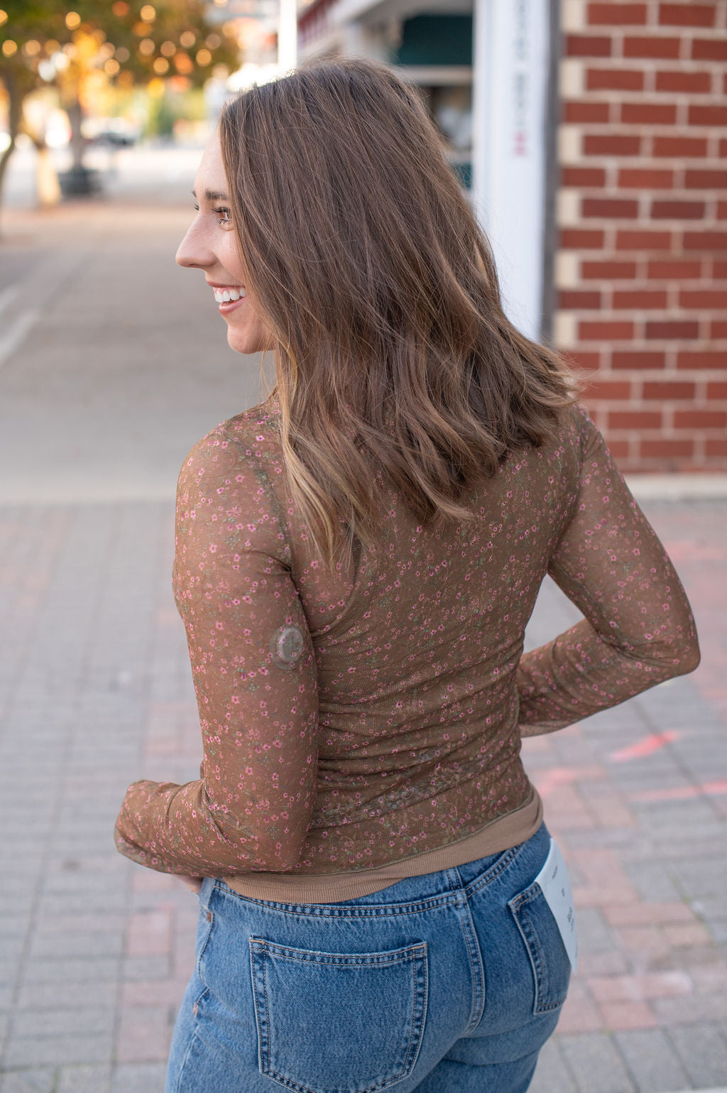 Brown Sheer Floral Layering Top