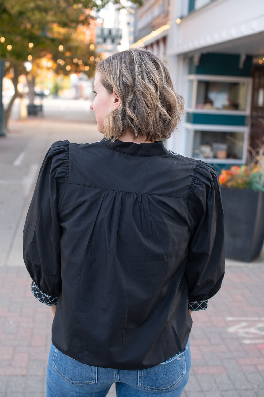Black 3/4 Sleeve V Neck Blouse