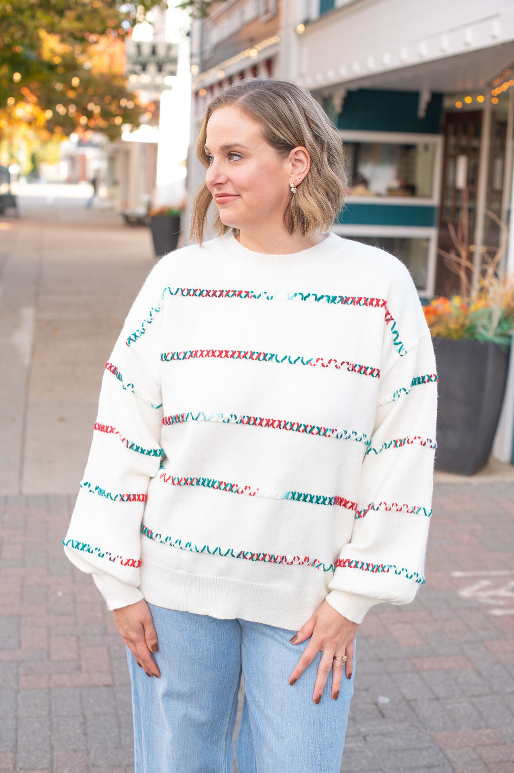 Multi Color Cross Stitch Sweater