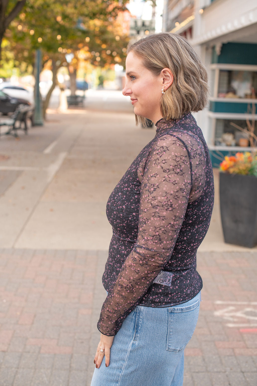 Black Sheer Floral Layering Top
