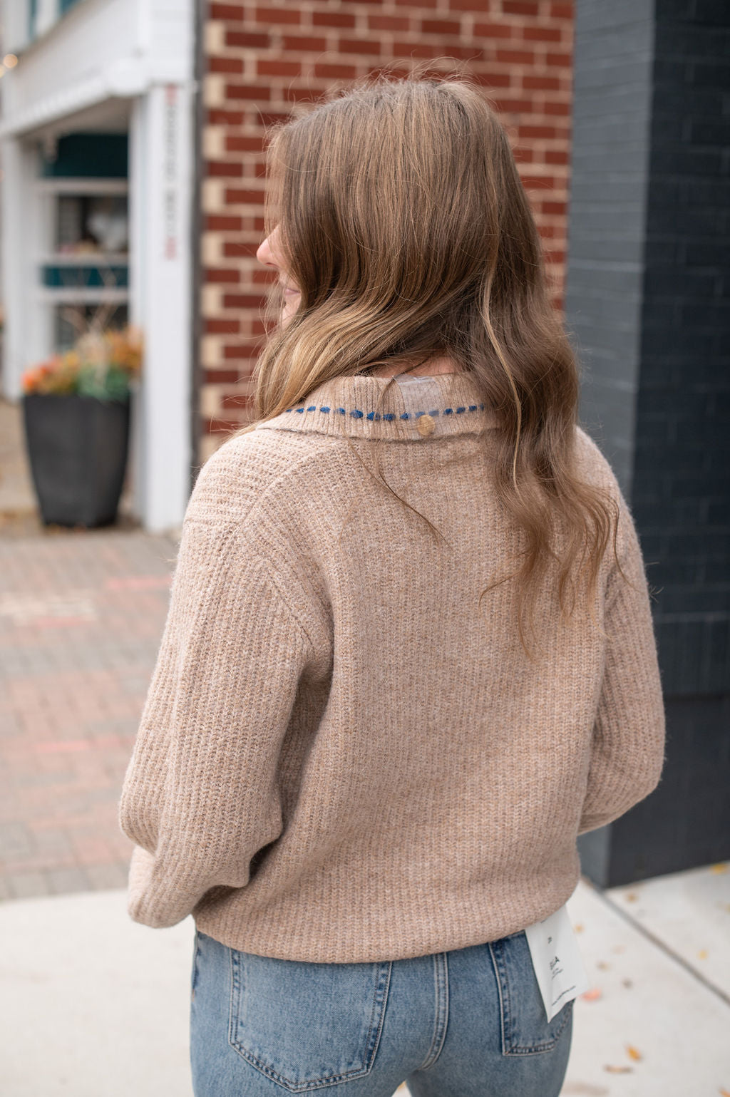Mocha + Navy Stitched Sweater