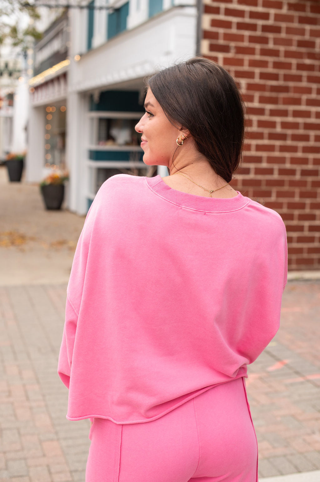 LS Hot Pink Crop Tee