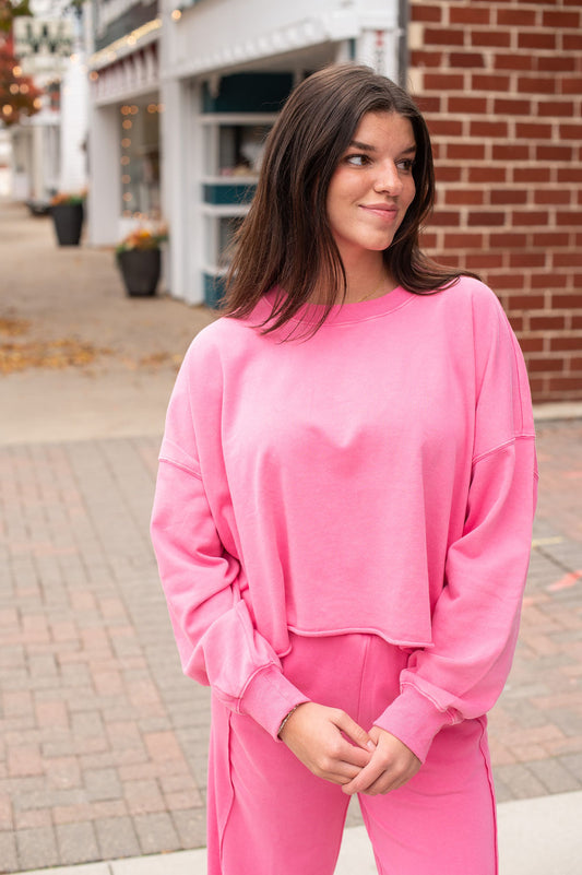 LS Hot Pink Crop Tee